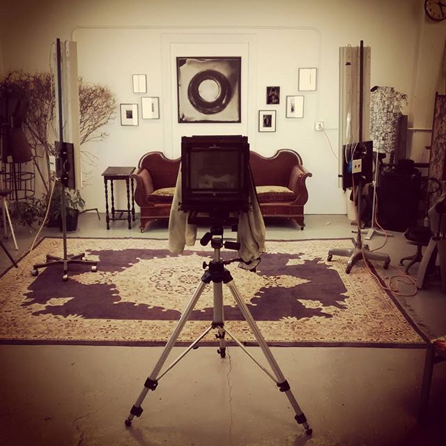 Wet Plate Collodion Photography at Genesee Libby Studio — 8 x 10 inch camera in position for the portrait session.