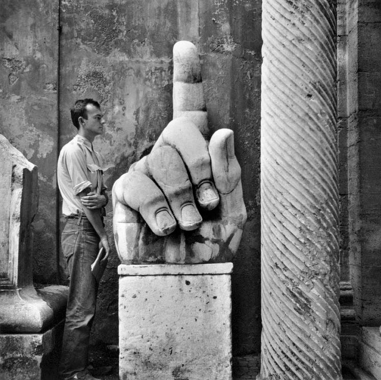Robert Rauschenberg self-portrait with hand sculpture