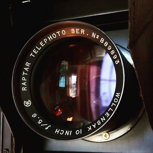 10 Inch f/5.6 Wollensak Raptar Telephoto lens mounted on a 3¼ x 4¼ inch Graflex RB Super D SLR (Single Lens Reflex) camera