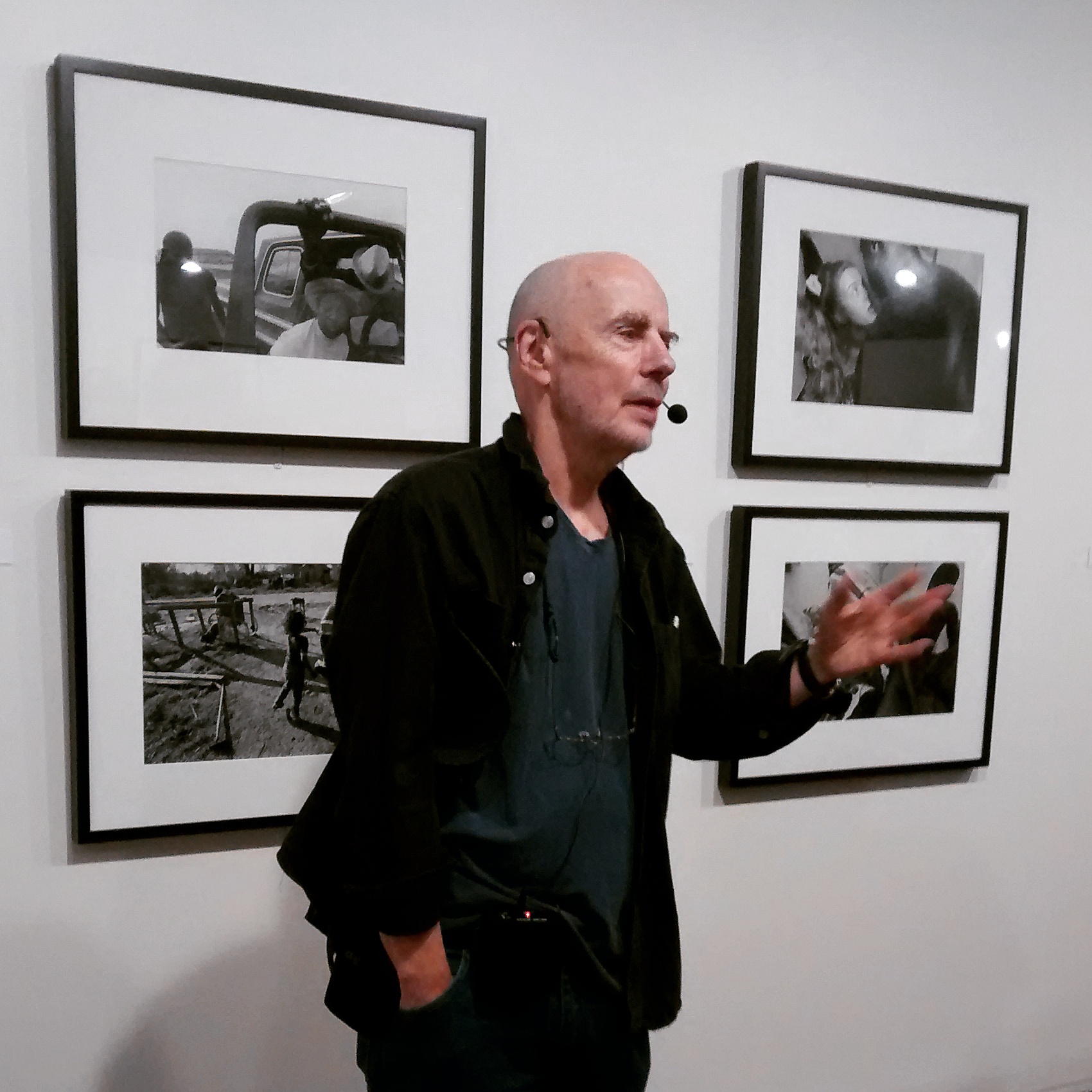 Photographer Eugene Richards and curators and coauthors Lisa Hostetler (George Eastman Museum) and April Watson (Nelson-Atkins Museum of Art) guide visitors on a tour of the exhibition “The Run-On of Time” at the George Eastman Museum.