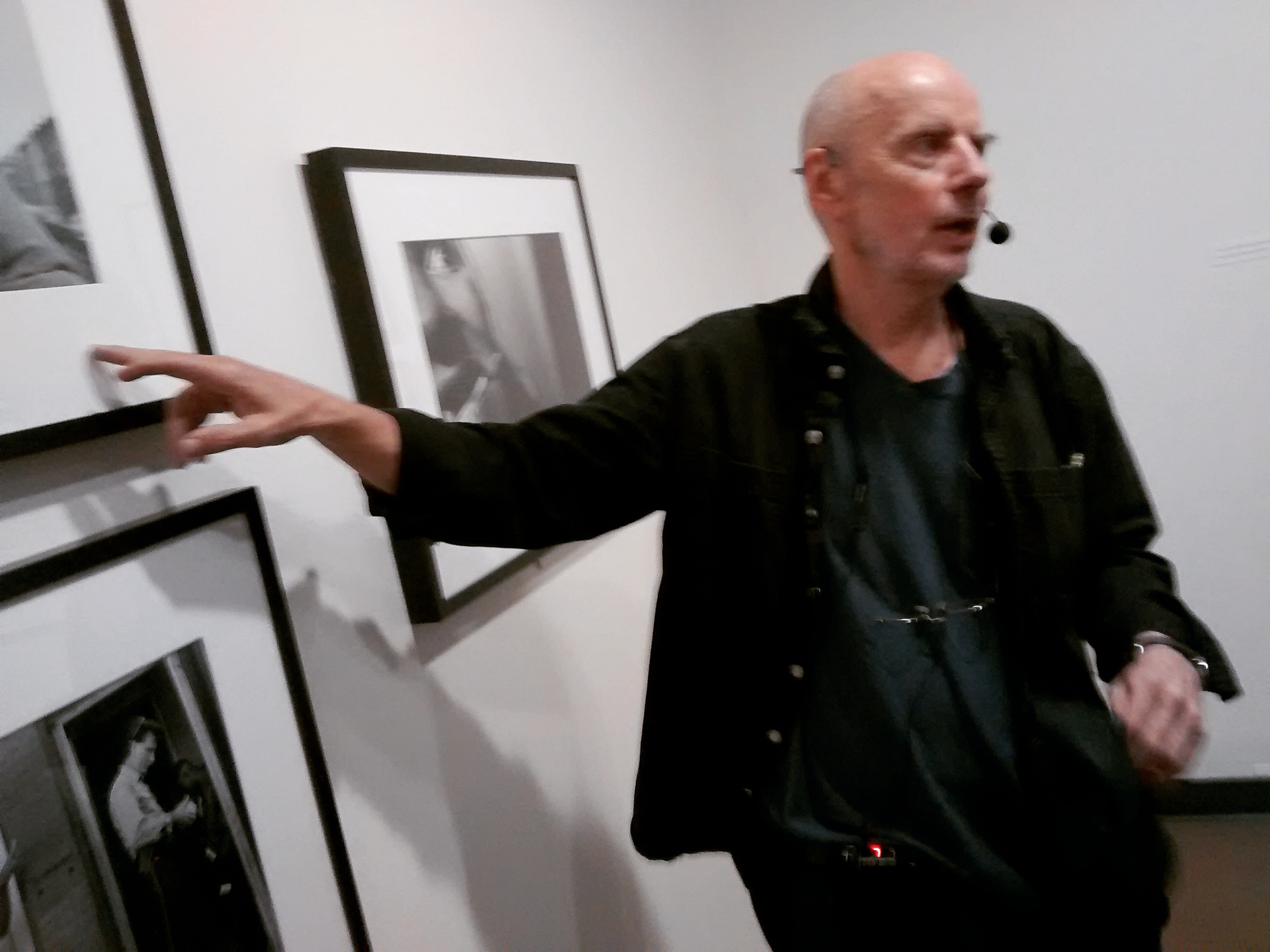 Photographer Eugene Richards and curators and coauthors Lisa Hostetler (George Eastman Museum) and April Watson (Nelson-Atkins Museum of Art) guide visitors on a tour of the exhibition “The Run-On of Time” at the George Eastman Museum.