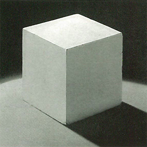 The final step is to provide one more light, also at table level, to add just the correct amount of shadow detail to the right plane of the cube. Note that the tonal differences between the top and left planes and the left and right planes are in fairly equal increments. Also, although three lights were used, there is only one shadow. For close-up work, such as this, a White-cardboard reflector could have taken the place of the third light.